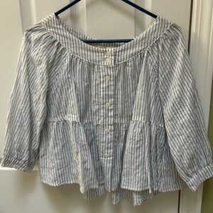 We The Free White Blouse with Navy Stripes